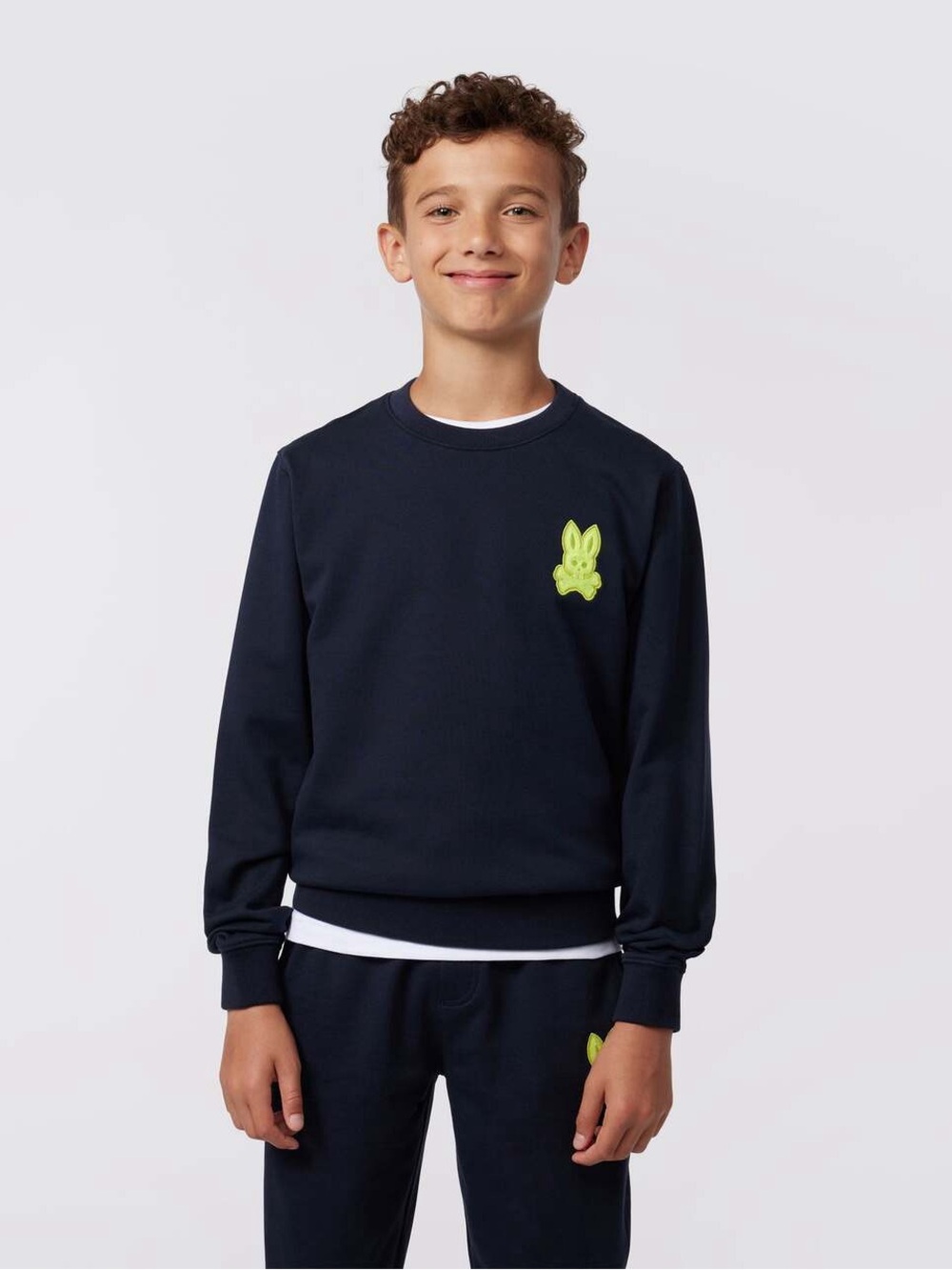 Psycho Bunny Navy Crewneck Sweatshirt with Neon Yellow Bunny Logo